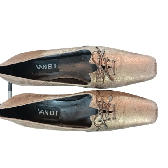 VANELI Vintage Gold/Bronze Square Toe Kitten Heel Pumps Size 7 - Picture 4 of 12